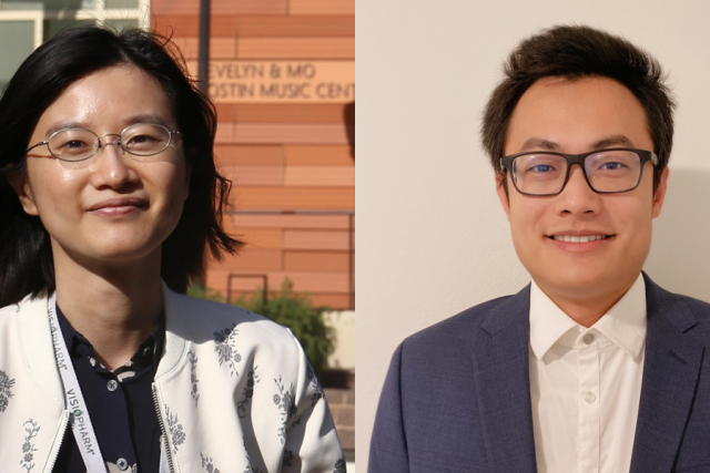 UCLA cancer researchers Dr. Yujue Wang and Dr. Zhenato Yang, side by side, smiling for a photo
