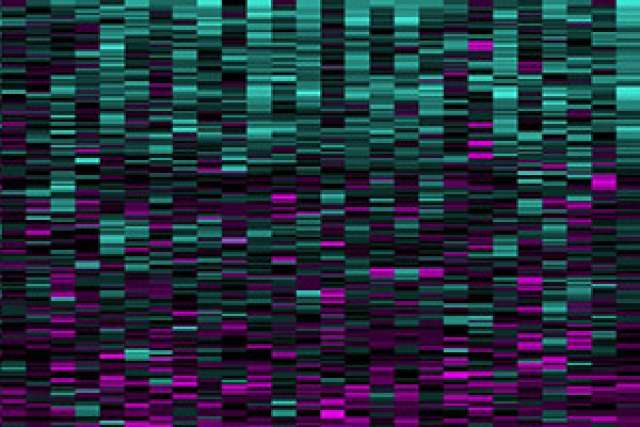 Abstract graphic of colorful horizontal lines in varying shades of blue and purple.