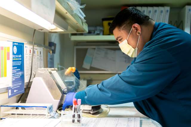 Perez then labels, scans, and stores Bermeo’s blood unit