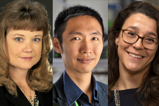 UCLA researchers Cristina Puig-Saus, Tracy Daniels-Wells, and Willy Hugo pose together in a professional headshot.