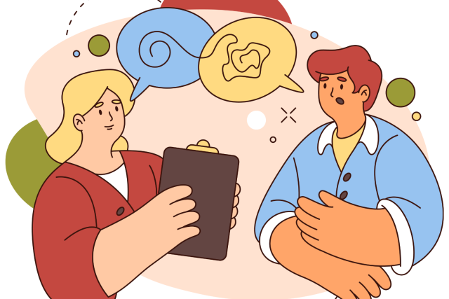 Illustration of a group therapy session with people sitting in a circle.