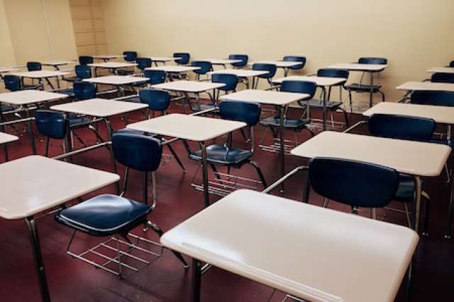 College classroom chairs and desks