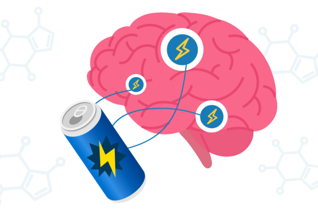 Illustration of a brain wired to energy drinks