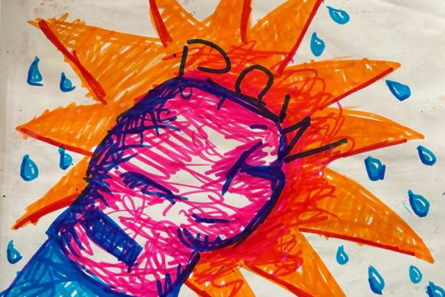 The drawing of a pink boxing glove and the word "Pow" was created by Jill Bonilla, a participant in the art therapy program offered by the Simms Mann UCLA Center for Integrative Oncology.