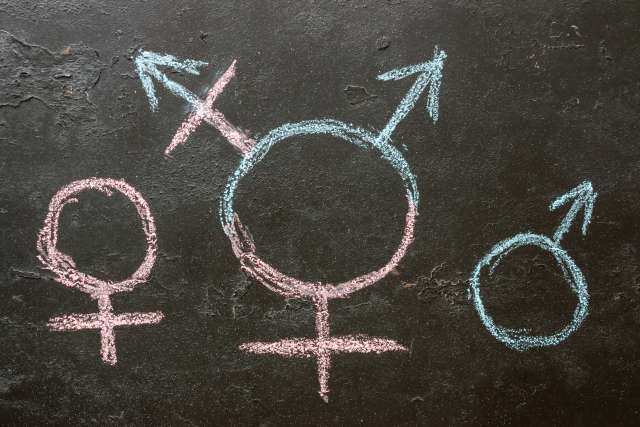 Female, transgender and male symbols on chalkboard