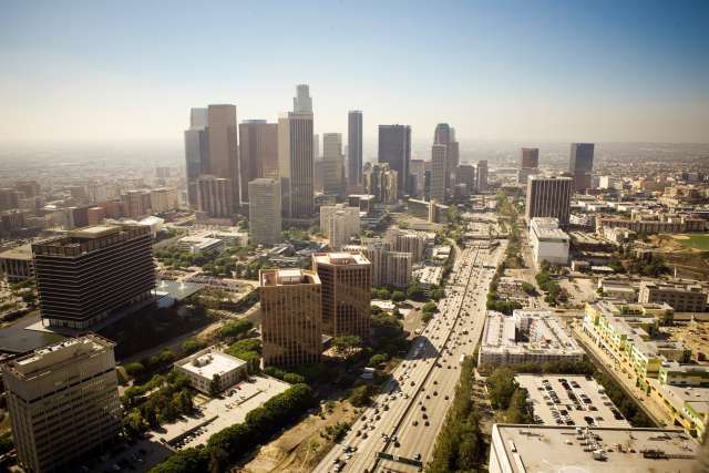 110 freeway along downtown Los Angeles