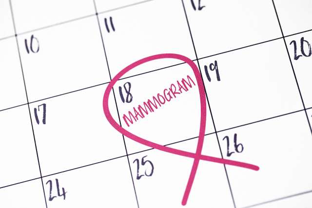An mammogram appointment is circled on a calendar.