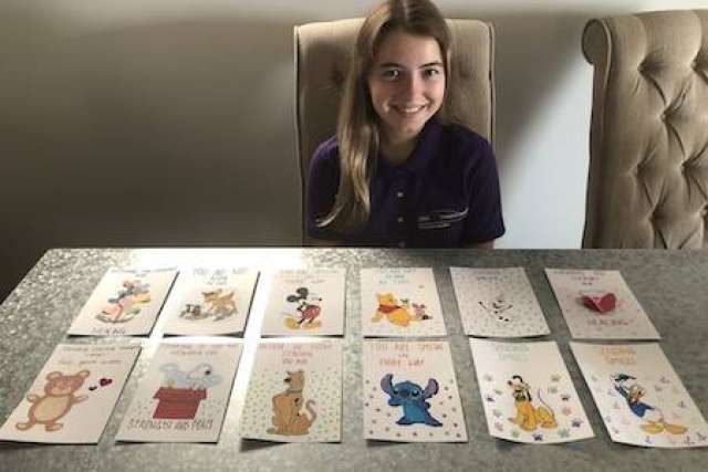 Homemade comfort cards made by Rachel Kalt, student ambassador