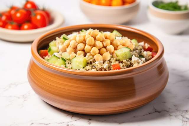 Quinoa Salad with Chickpeas and Feta Cheese