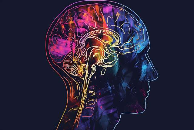 Colorful brain in head profile