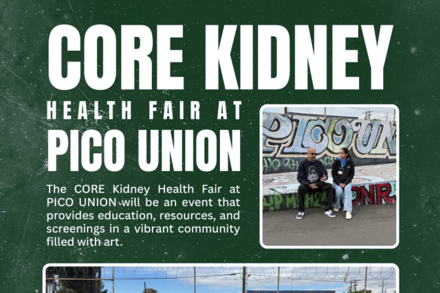 Core Kidney Health Fair poster featuring event details, logos, and group photo.