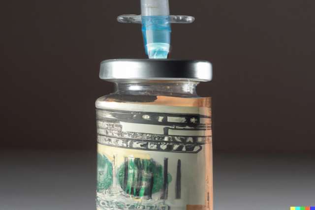 Modern injection bottle filled with money