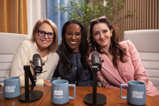 Katie Couric with Dr Folasade May and Dr Eve Glazier