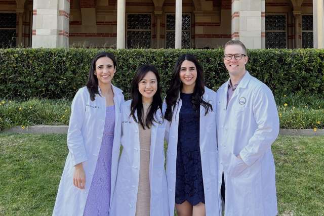 Our 2023-24 Chief Residents, Drs. Mariana Gomez, MD, MBA, Jennifer Nam, MD, MBA, Sara Arastoo, MD, and Chase Barker, MD