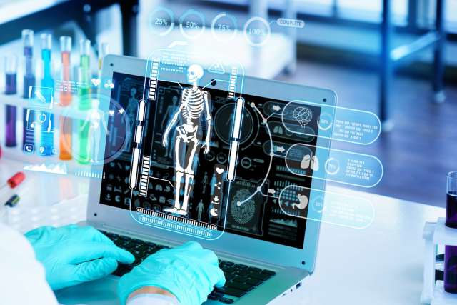 computer looking at skeleton 