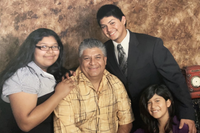 Jose Zubia, in an old family photo, with three of his five children: Joanna, left, Jonathan and Priscilla.