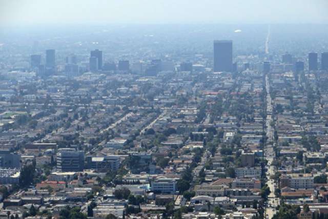 Smoggy Los Angeles skyline