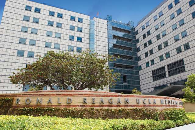 Ronald Reagan UCLA Medical Center exterior with building signage