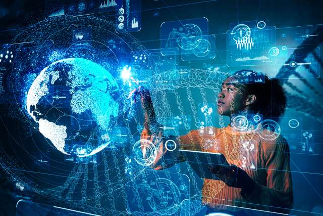 Young woman inventing