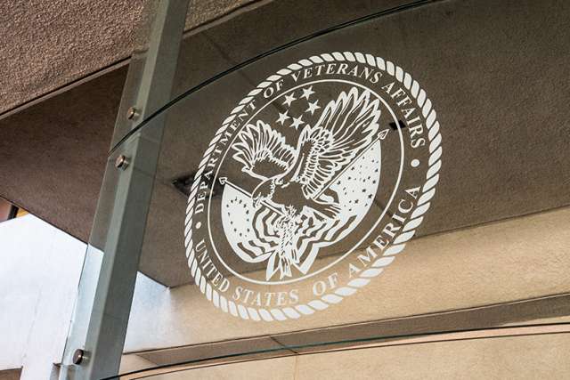 the veterans affairs seal outside the West Los Angeles VA building