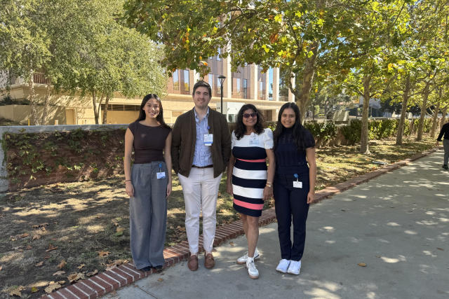 Singhal Lab team members posing outdoors at the UCLA campus
