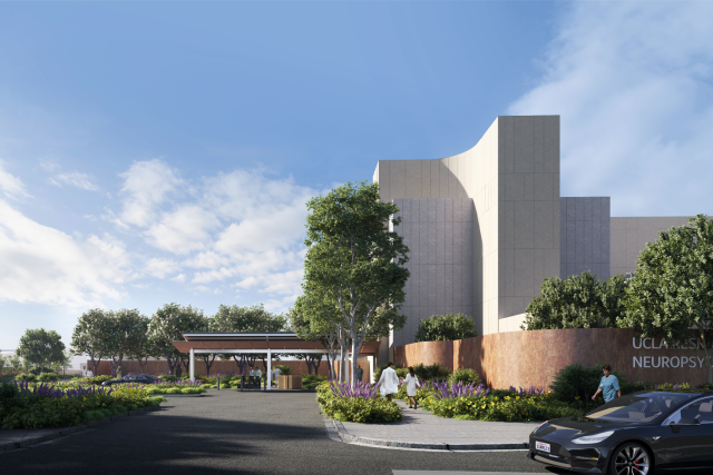 Street view of Resnick Neuropsychiatric Hospital at UCLA entrance.