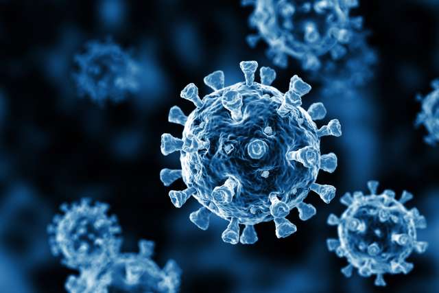 Group of floating viruses with blue background - 3D illustration