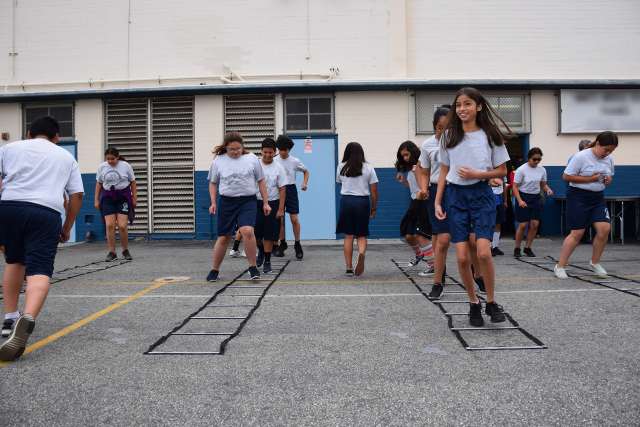 Playing sports on a playground