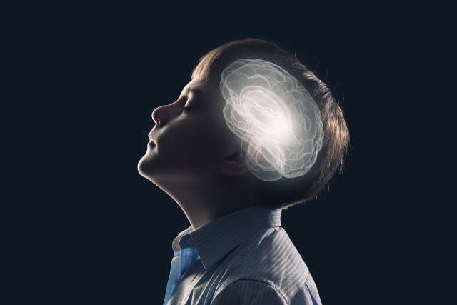 Boy with brain illustration