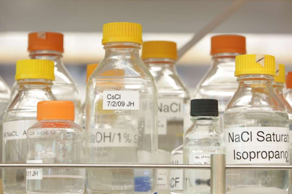 Container bottles in a cancer lab