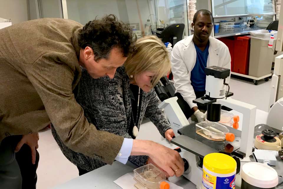 Cervical cancer survivor Debi Fournier and UCLA cancer researcher Dr. Gottfried Konecny