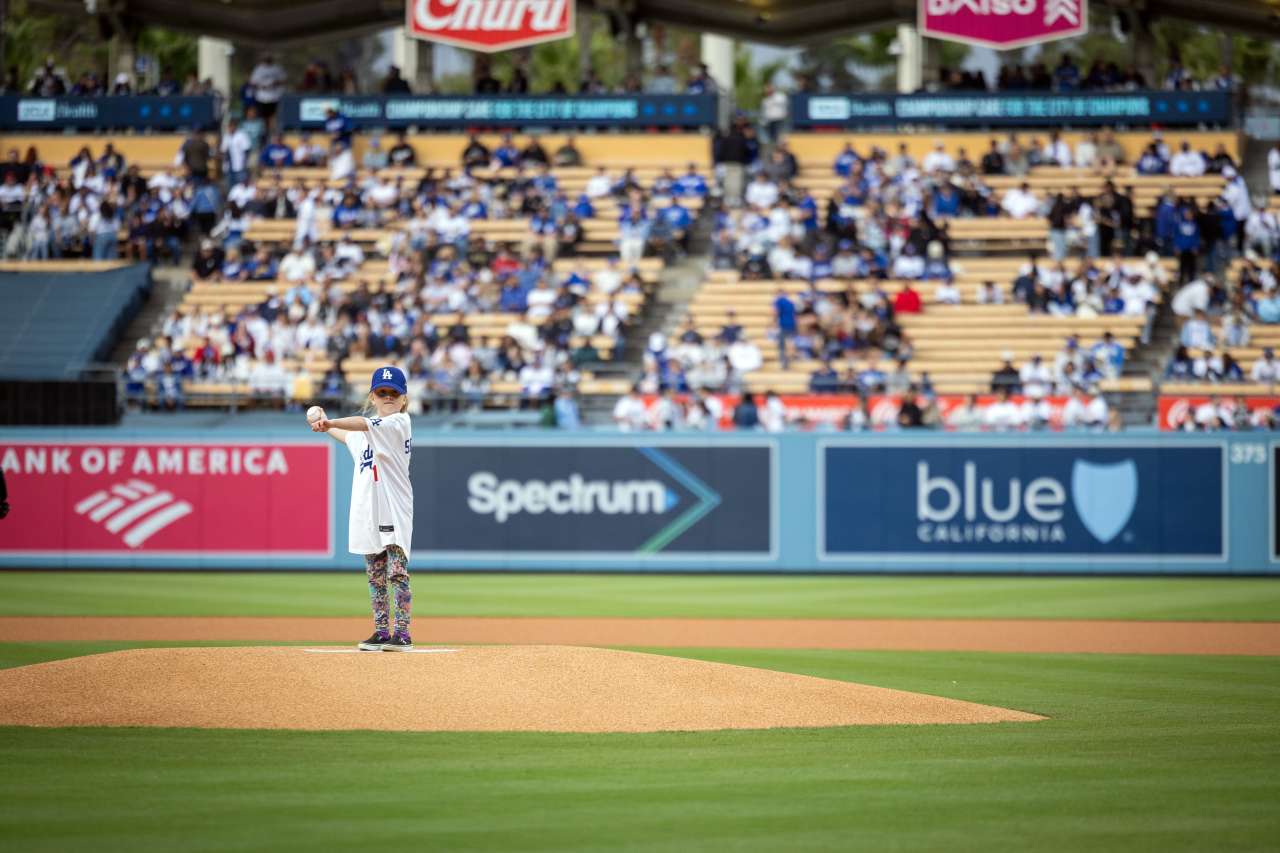 Seersha Sulack on the pitcher's mound at Dodger Stadium