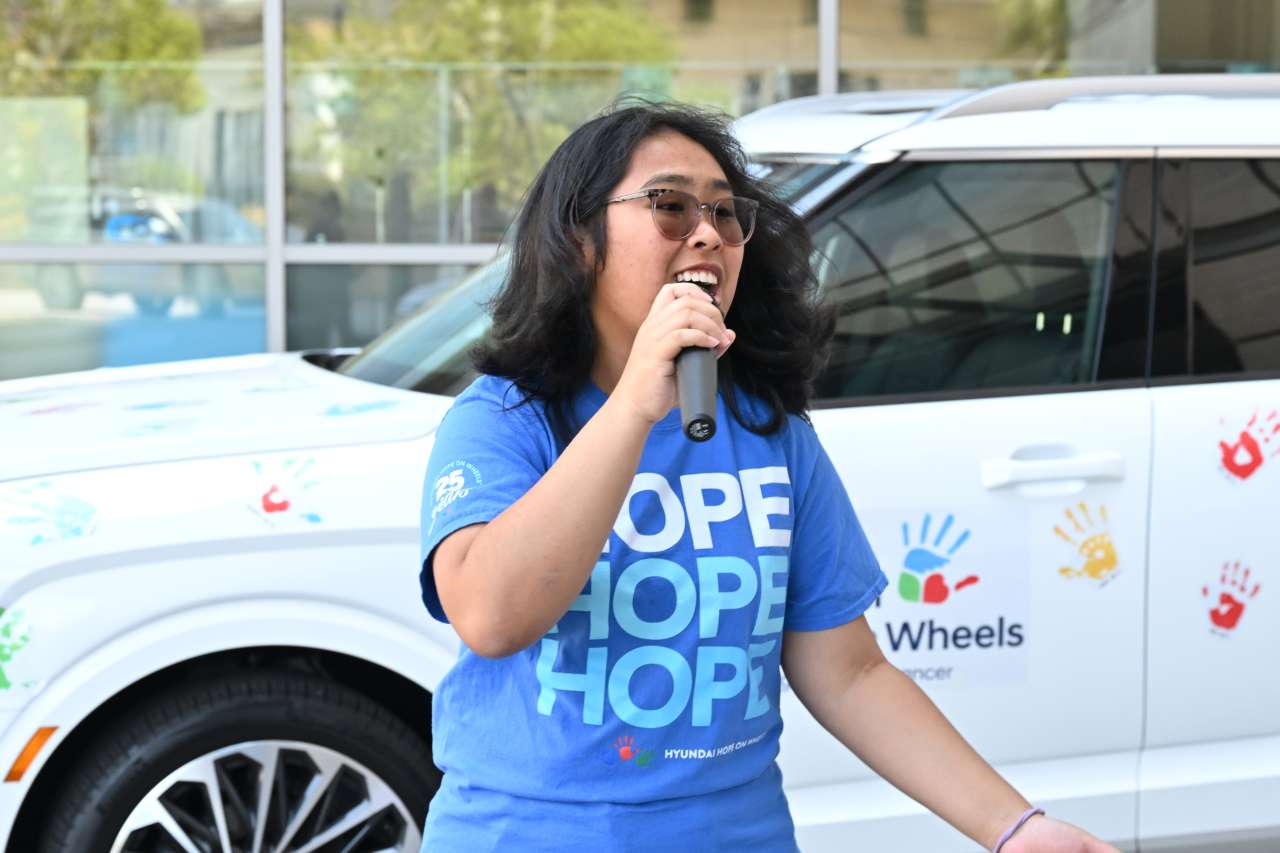Angela Unayan speaks at the Hyundai Hope on Wheels event