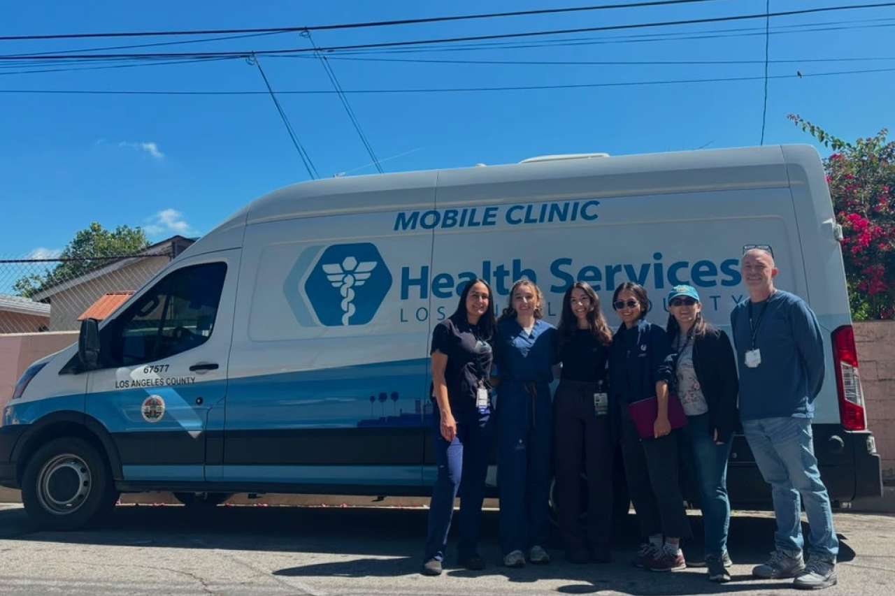 Residents with the county health van