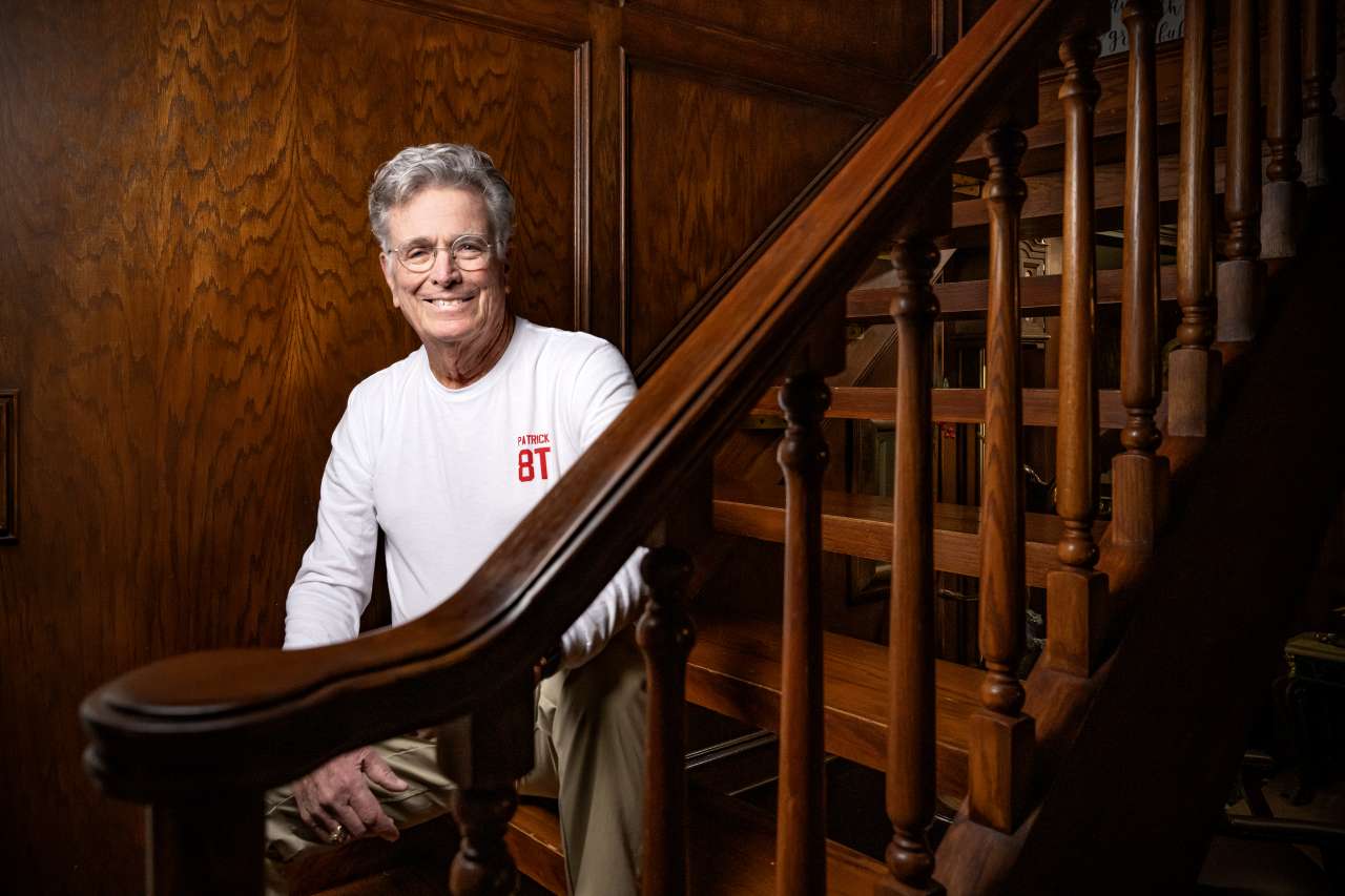 Man seated on stairs