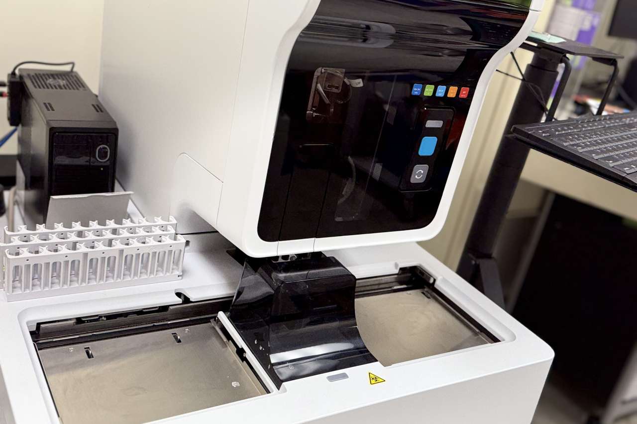 High-tech equipment is used in the drug-testing lab.
