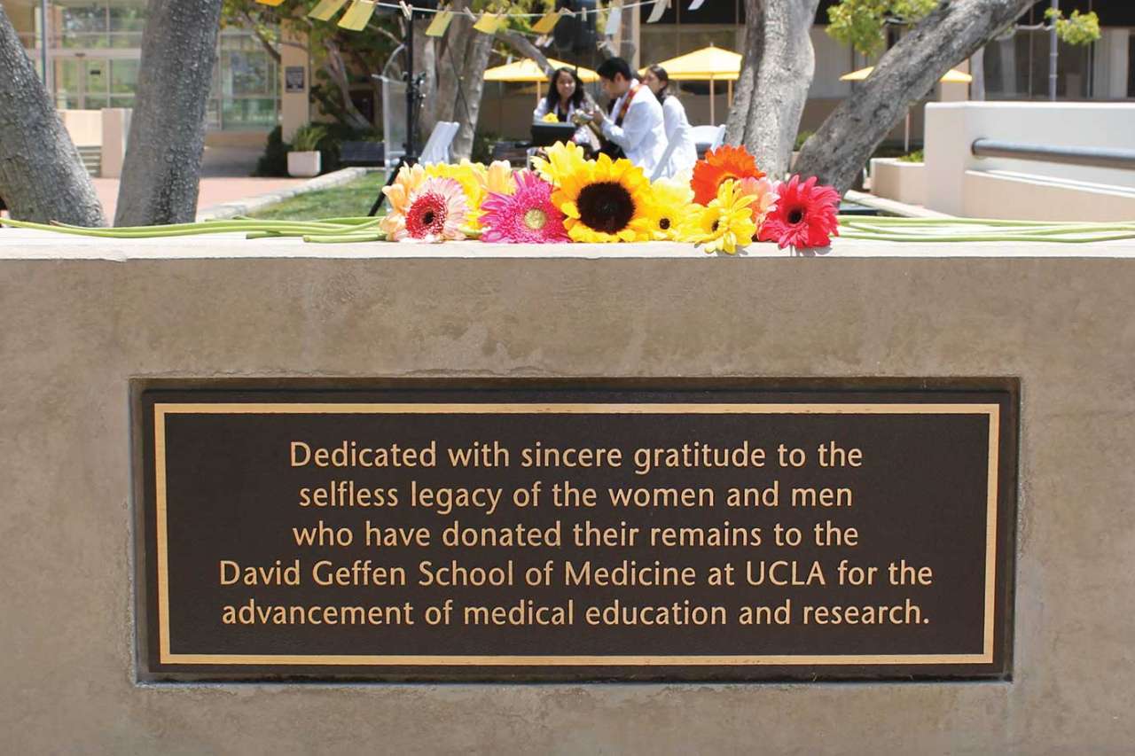 Ceremony of Thanks sign honoring those who donated their remains to UCLA’s David Geffen School of Medicine for education and research