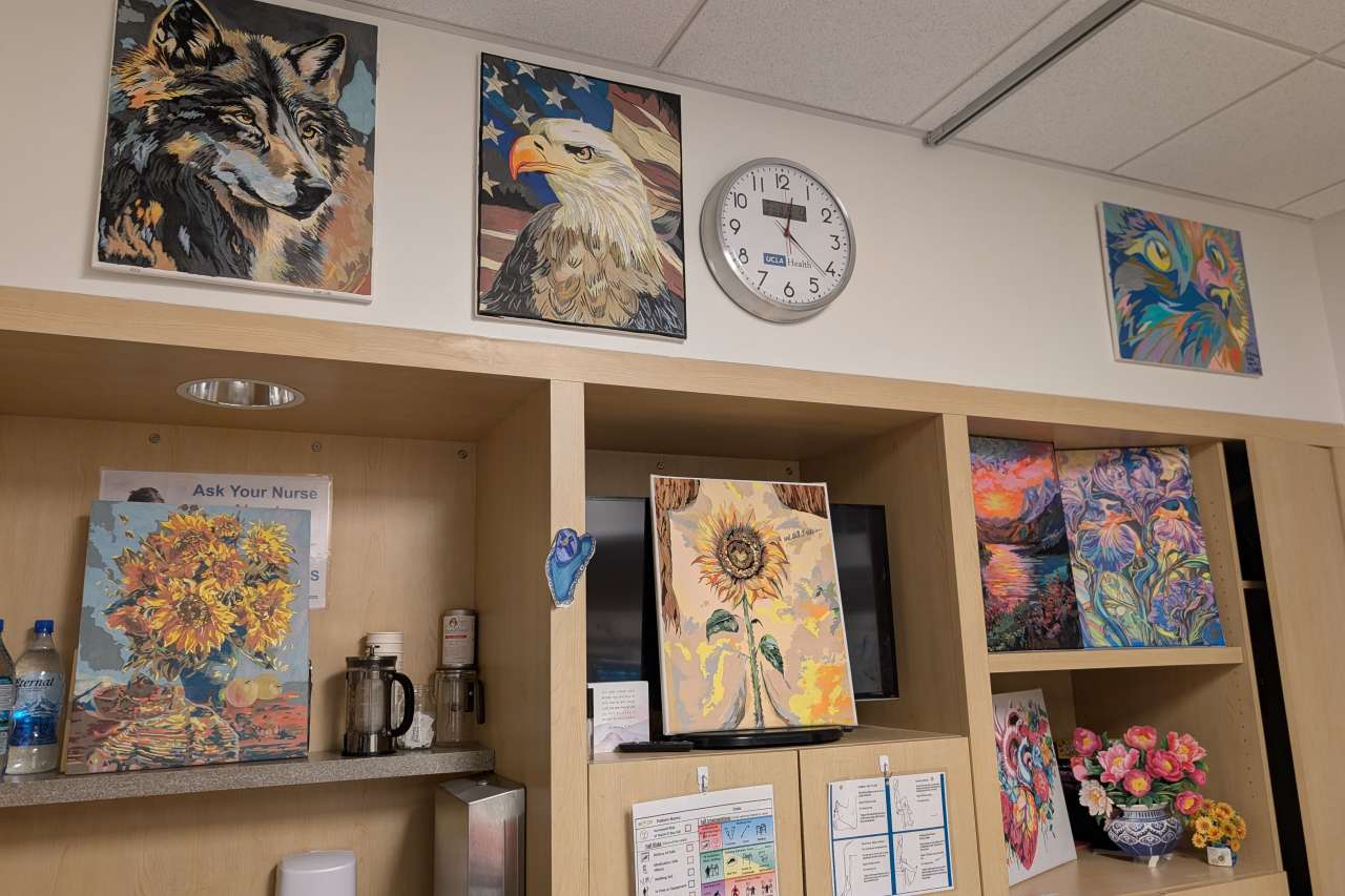 Artworks in a hospital room.