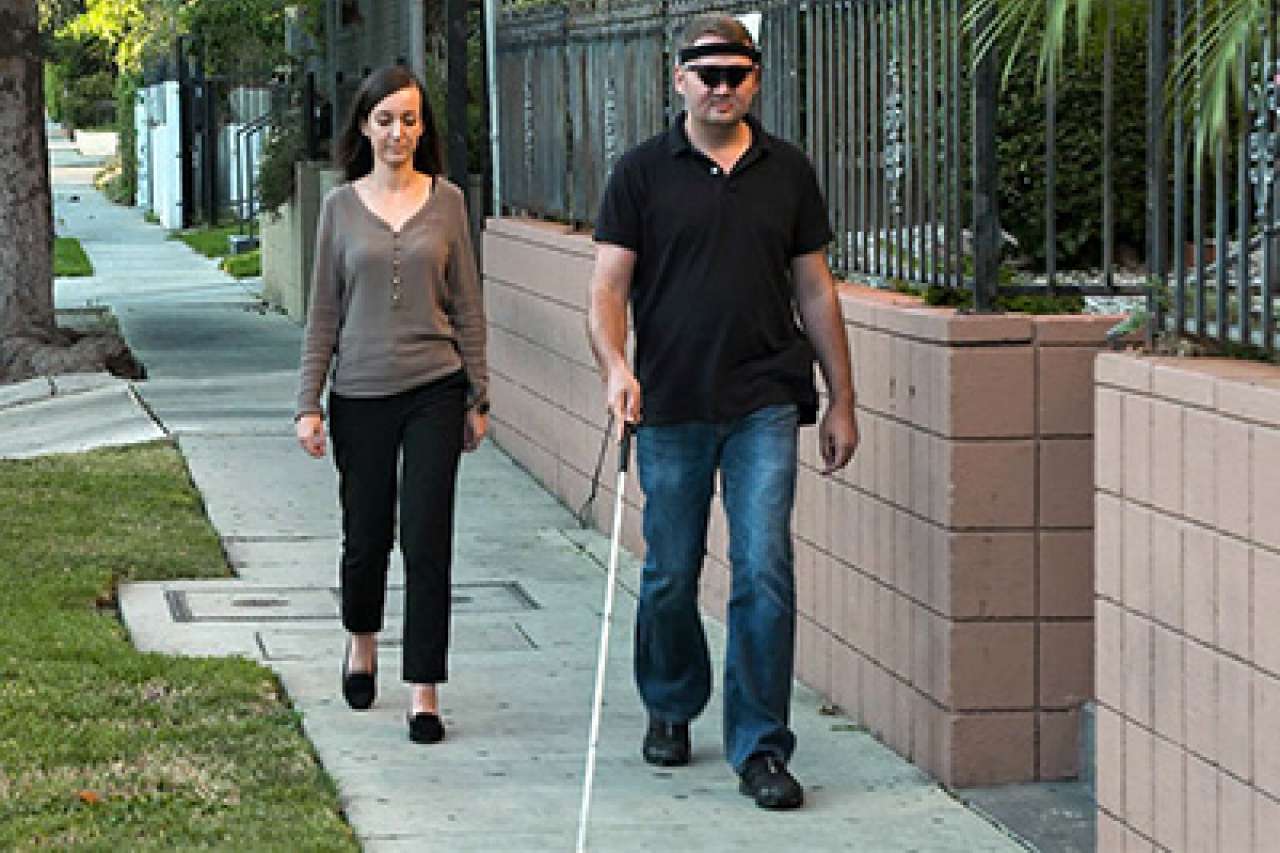 blind person walking