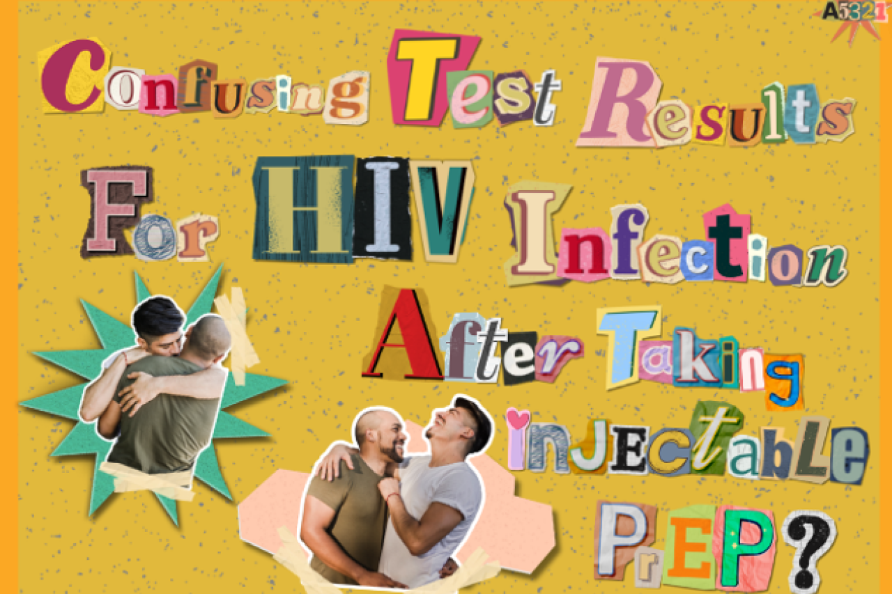 Research study flyer titled "Confusing Test Results for HIV Infection After Taking Injectable PrEP," with details about the study on HIV prevention and testing.