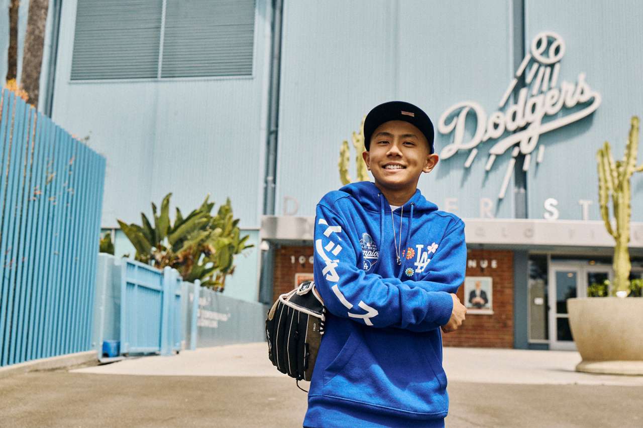A teen oncology patient outside Dodger Stadium.