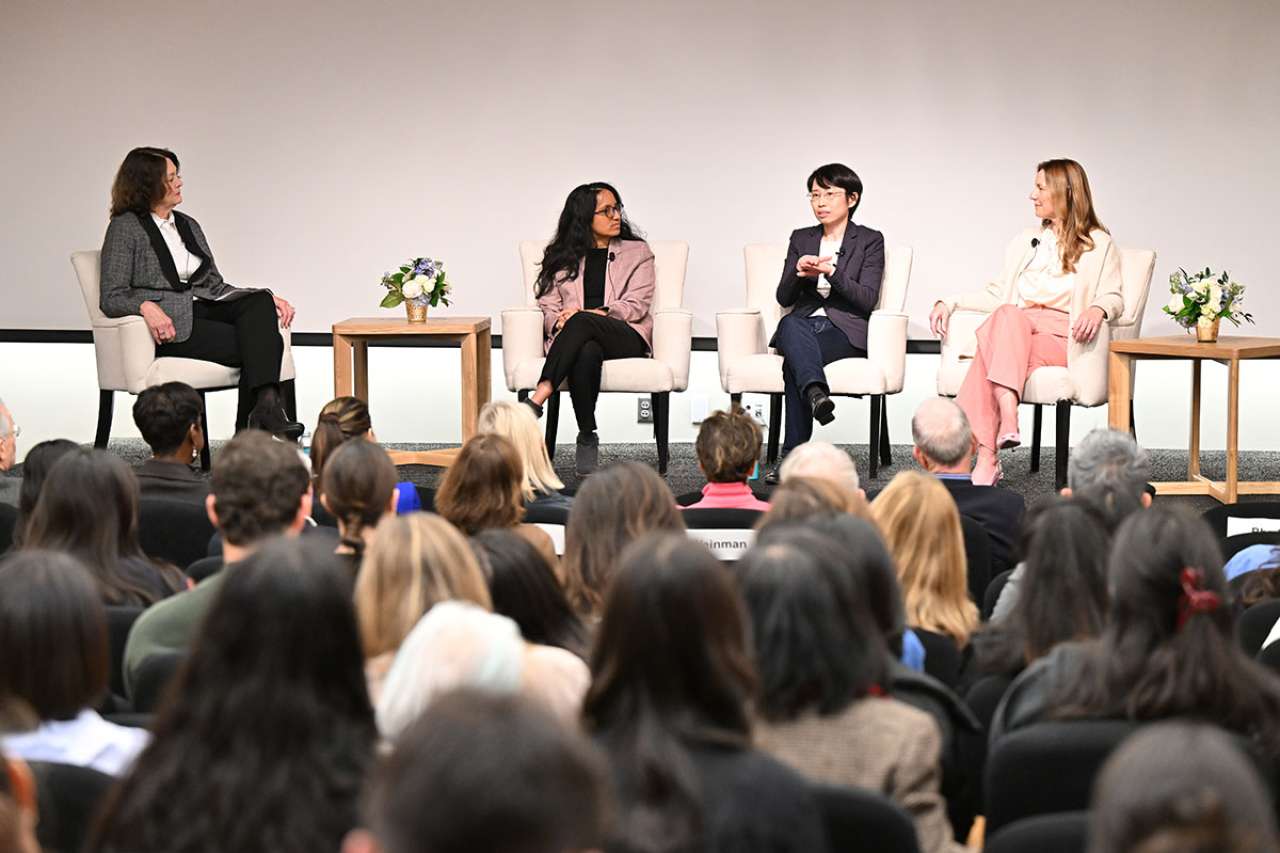 A UCLA event panel featuring Moderator Dr. Judith Gasson and panelists Dr. Aparna Bhaduri, Dr. Yvonne Chen and Dr. Amander Clark