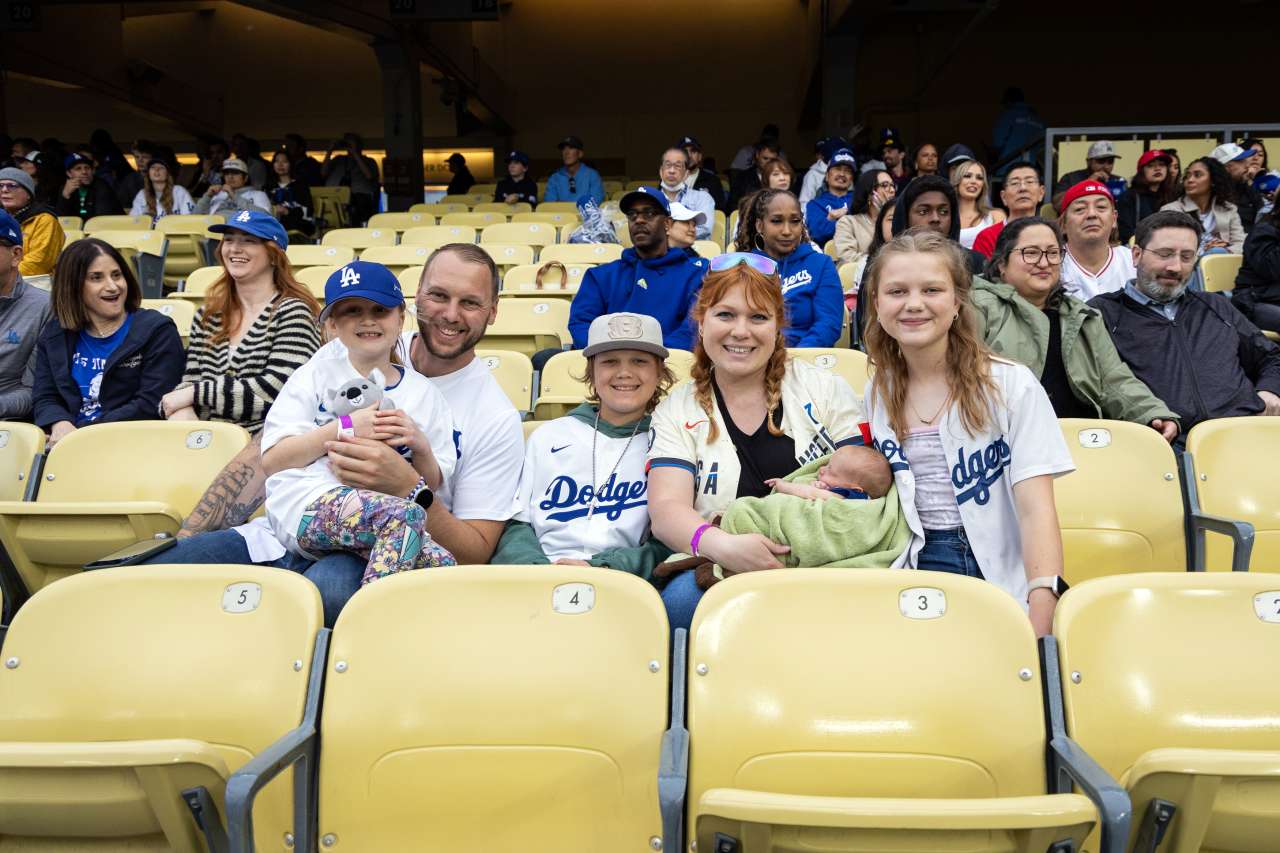 Seersha Sulack and her family in the stands at Dodger Stadium