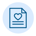 A line drawing icon showing a document with a heart symbol on it.