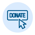 A line drawing icon showing a mouse cursor clicking a rectangular button with the word "DONATE" written on it.