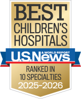 Gold and blue badge for "BEST CHILDREN'S HOSPITALS" from U.S. News & World Report. It highlights "RANKED" for 2025–2026.