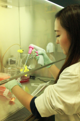 Anna Yin culturing human iPSC-derived microglia to study novel immune drivers of neurodegeneration