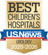 Gold and blue badge for "BEST CHILDREN'S HOSPITALS" from U.S. News & World Report. It highlights "UROLOGY" for 2025–2026.