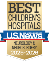 Gold and blue badge for "BEST CHILDREN'S HOSPITALS" from U.S. News & World Report. It highlights "NEUROLOGY & NEUROSURGERY" for 2025–2026.