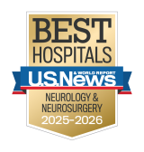 Gold badge with "Best Hospitals" at the top, a blue ribbon with "U.S. News & World Report," and "Neurology & Neurosurgery 2025-2026" below.